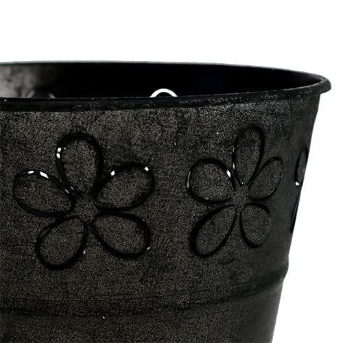 Floristik24 Maceta de zinc negro con flores Ø10cm H8cm