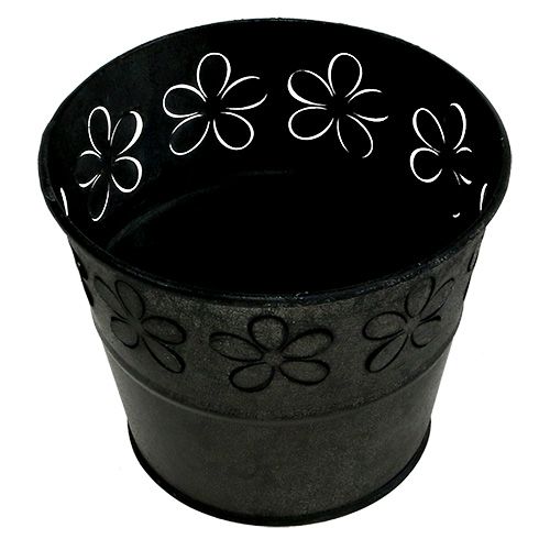 Floristik24 Maceta de zinc negro con flores Ø10cm H8cm
