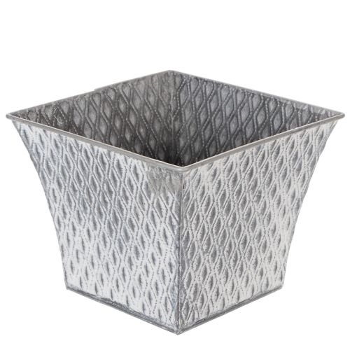 Maceta de zinc con diseño de rombos, 15 cm de alto.