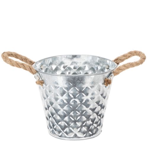 Olla de zinc con asas de cuerda Ø14,5cm H13cm