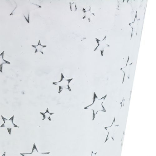 Artículo maceta de zinc con estrellas Ø9cm H8cm Blanco lavado 6pcs