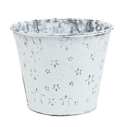 Floristik24 Olla de zinc con estrellas Ø14cm H12cm blanco lavado 4pcs