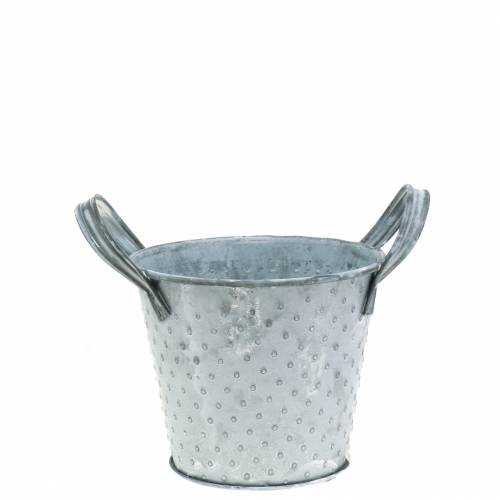 Floristik24 Olla de zinc con asas grises punteadas Ø12cm H10cm