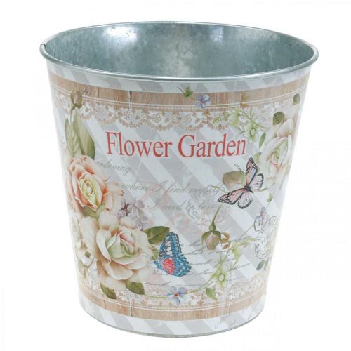 Floristik24 Macetero metal rosas decoración verano macetero Ø15cm H15.5cm