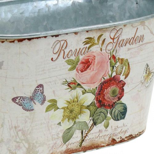 Floristik24 Florero vintage, maceta de metal con asas, jardinera con rosas L18cm H10.5cm