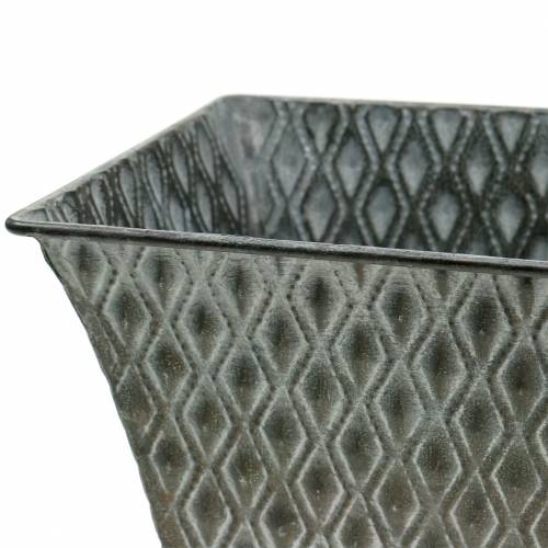 Floristik24 Recipiente de zinc con patrón de diamante cuadrado antiguo 35,5 cm x 14,5 cm / 32,5 cm x 11,5 cm 2 piezas