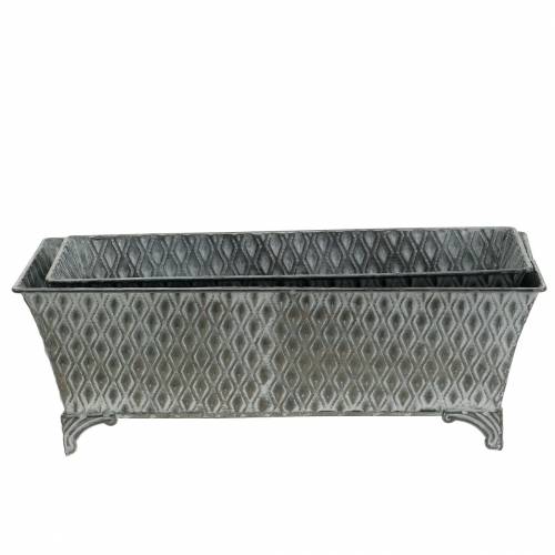 Floristik24 Recipiente de zinc con patrón de diamante cuadrado antiguo 35,5 cm x 14,5 cm / 32,5 cm x 11,5 cm 2 piezas