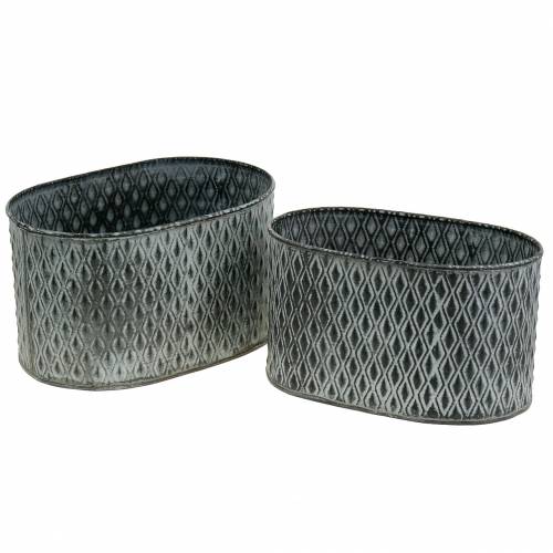 Floristik24 Olla de zinc con patrón de rombos ovalada 23cm x 15cm / 21.5cm x 14cm 2pcs