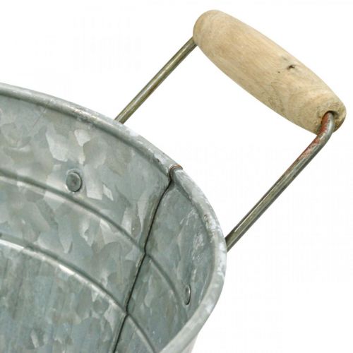 Floristik24 Tina zinc macetero metal mango madera L57.5cm W31.5cm