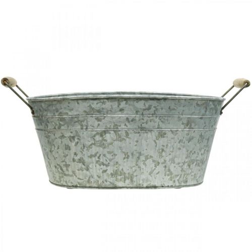 Floristik24 Tina zinc macetero metal mango madera L57.5cm W31.5cm