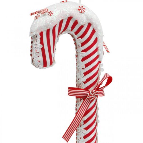 Bastón de caramelo Deco grande Navidad rayas rojas y blancas Al. 36 cm