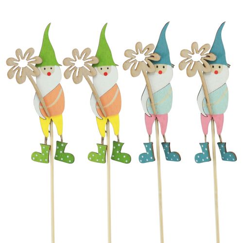 Artículo Decoración enana con flor taco flor madera 4×10,5cm 12uds