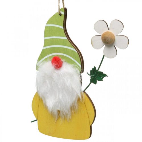 Artículo Gnomo decorativo primaveral para colgar enano de madera con flor Al. 17 cm 6 piezas