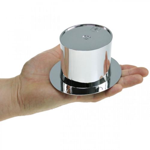 Floristik24 Cilindro para plantar, Año Nuevo, sombrero decorativo, Decoración de Nochevieja plateado Al6.5cm L12cm 9pcs