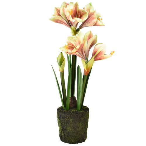 Artículo Amarilis en una bola de musgo artificial con flores estampadas en amarillo rosa - 45 cm - Decoración exótica y elegante