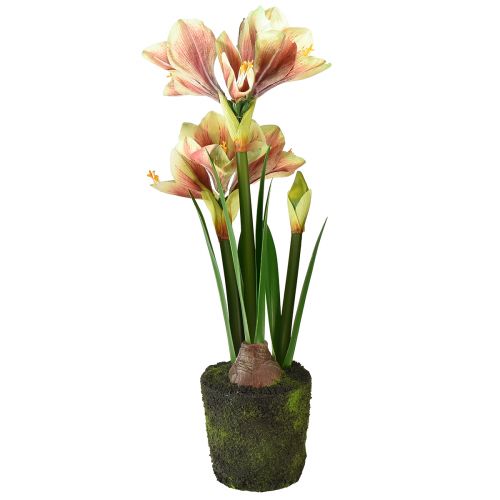 Artículo Amarilis en una bola de musgo artificial con flores estampadas en amarillo rosa - 45 cm - Decoración exótica y elegante