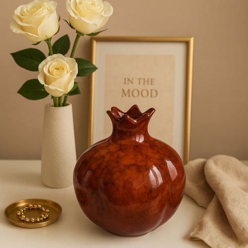 Artículo Jarrón decorativo de granada de cerámica rojo marrón Ø10,5cm H12cm