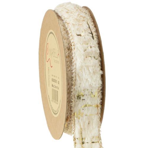 Floristik24 Cinta con pelo decorativa color crema dorado piel sintética 25mm 15m