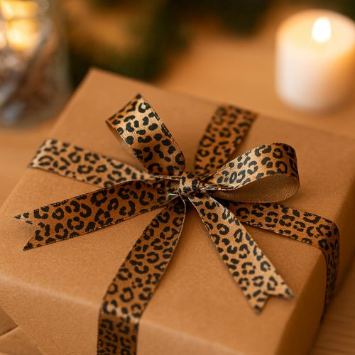 Cinta Estampado Leopardo Cinta de Seda Marrón Negro 15mm 18m | Floristik24.es