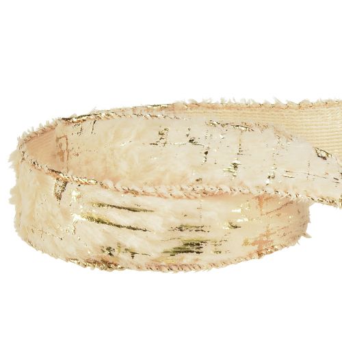 Artículo Cinta con pelo cinta decorativa crema oro piel sintética 25mm 15m