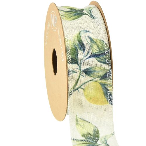 Floristik24 Cinta limones y hojas cinta decorativa algodon 40mm 10m