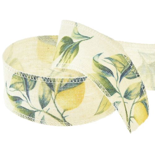 Floristik24 Cinta limones y hojas cinta decorativa algodon 40mm 10m