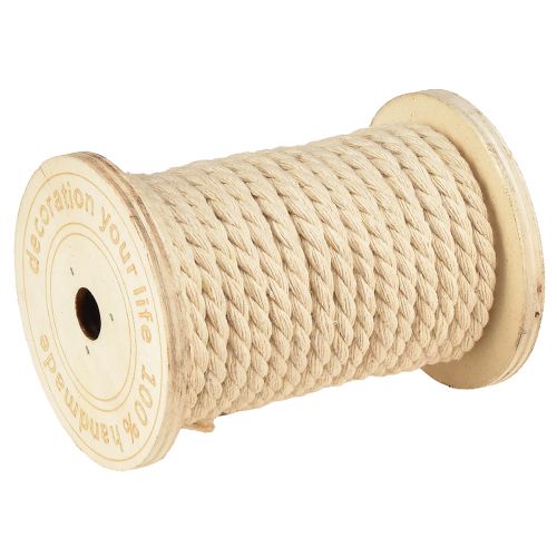 Artículo Cordón de algodón cordón decorativo crema bobina de madera Ø5mm con 7m cada 2 piezas