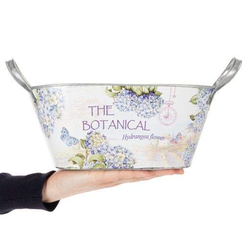 Artículo Maceta ovalada de metal con asas, para hortensias, 32×15×15 cm
