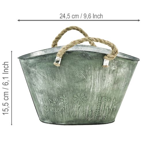 Artículo Maceta con asas, bolsa, metal, yute, 24,5 × 17 × 15,5 cm