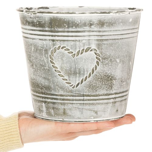 Maceta de estilo shabby chic, maceta de metal, forma de corazón, Ø17,5 cm, H15,5 cm | Floristik24.es