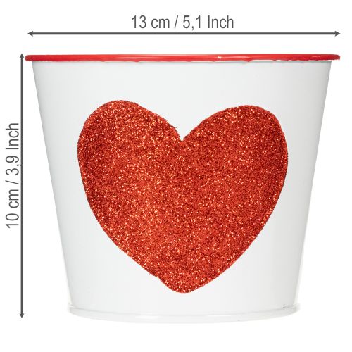 Maceta blanca con corazón rojo, jardinera, Ø13cm H10.5cm | Floristik24.es