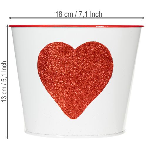Artículo Maceta blanca con corazón rojo, jardinera, Ø18cm H13.5cm