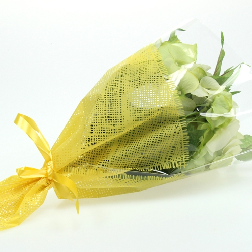 Artículo Bolsa de flores patrón de yute amarillo L36cm W25cm - 12cm 50 piezas