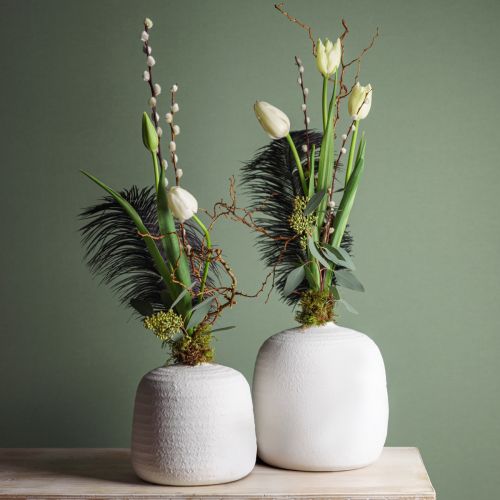 Artículo Florero, florero de cerámica, florero decorativo blanco Ø19cm H18cm
