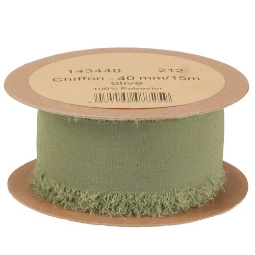 Artículo Cinta de gasa de tela verde oliva con flecos de 40 mm de ancho y 15 m de largo.