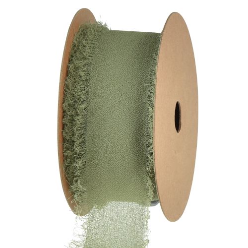 Artículo Cinta de gasa con flecos de cinta de tela verde oliva An40mm L15m