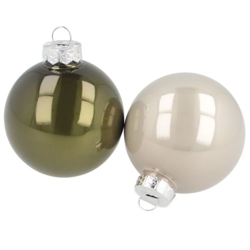 Bolas de árbol de Navidad de cristal brillante en gris oliva y plata 5 cm 24 uds