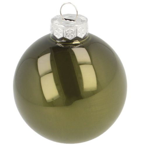 Artículo Bolas de árbol de Navidad de cristal brillante en gris oliva y plata 5 cm 24 uds