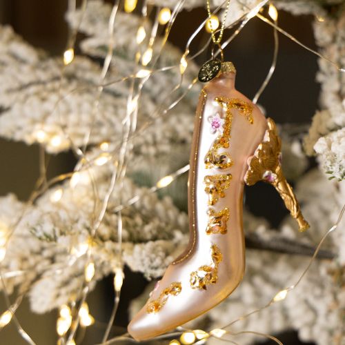Artículo Decoración para árbol de Navidad, zapatos de cristal, zapato de cristal rosa, 10 cm, 2 unidades