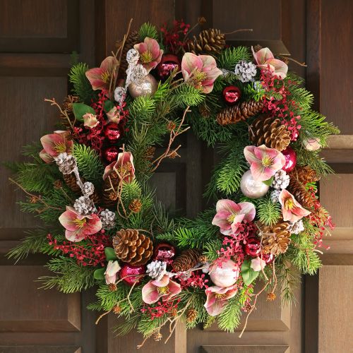 Elegante ramo de rosas navideñas rosa – 35 cm 6 uds.