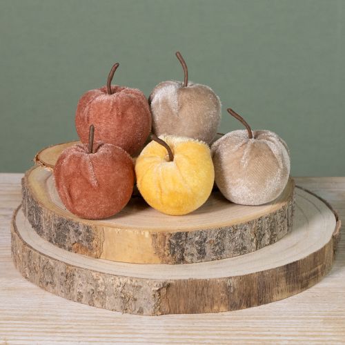 Artículo Tela decorativa manzanas terciopelo manzana marrón amarillo Ø5cm H6cm 12 uds