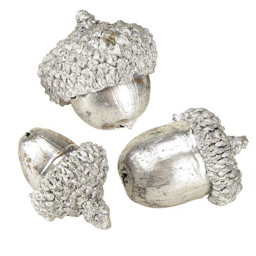 Floristik24 Bellotas decorativas plateadas, decoración de Adviento, frutos naturales de otoño, casa de campo Ø1,5 – 2,5 cm L1,5 – 3 cm 300 g