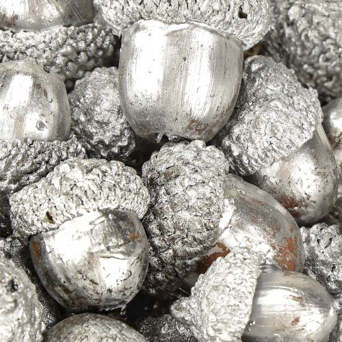 Artículo Bellotas decorativas plateadas, decoración de Adviento, frutos naturales de otoño, casa de campo Ø1,5 – 2,5 cm L1,5 – 3 cm 300 g