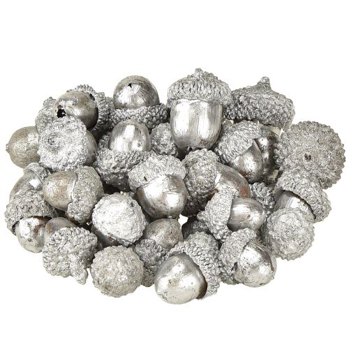 Artículo Bellotas decorativas plateadas, decoración de Adviento, frutos naturales de otoño, casa de campo Ø1,5 – 2,5 cm L1,5 – 3 cm 300 g