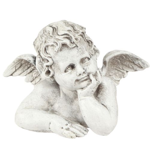 Artículo Figura decorativa de ángel decoración de tumba de poliresina gris blanco Al.6cm 3 piezas