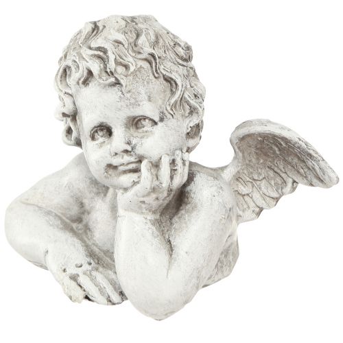 Artículo Figura decorativa de ángel decoración de tumba de poliresina gris blanco Al.6cm 3 piezas