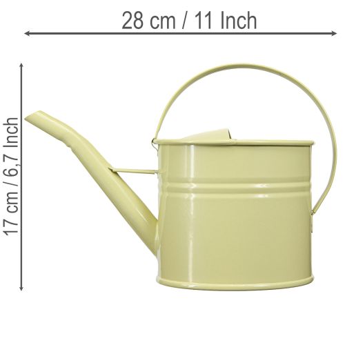 Regadera decorativa de metal, verde/amarilla, pequeña, 28x13x17cm, 1,25l, estilo vintage, decoración de balcón. | Floristik24.es