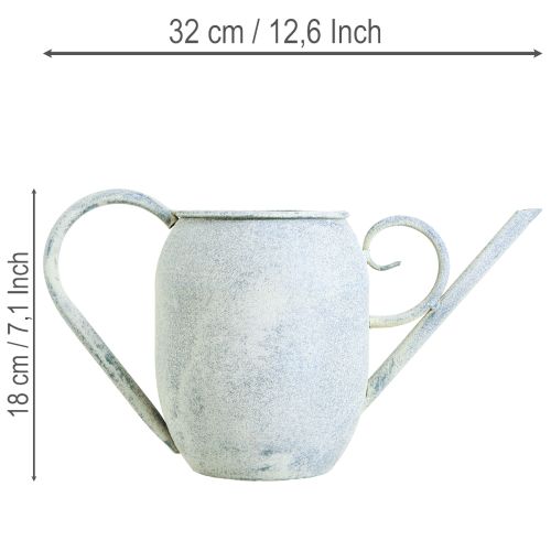 Regadera decorativa de metal vintage, blanca y azul, 32x11x18cm. Accesorio decorativo. | Floristik24.es