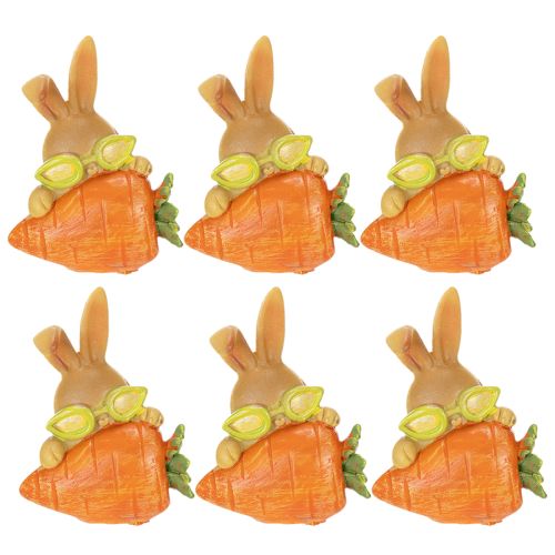 Artículo Conejo decorativo con zanahoria, figuras decorativas de conejito de Pascua, 6 cm, 3 piezas