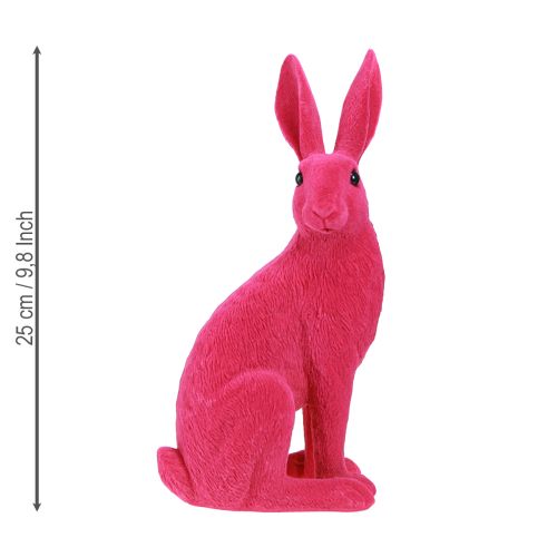 Floristik24 Figura decorativa de conejito sentado Conejito de Pascua flocado rosa 12×9×25cm